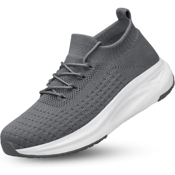 Men's White Gray Comfort Casual Running Walking Slip OnSneakers Shoes
